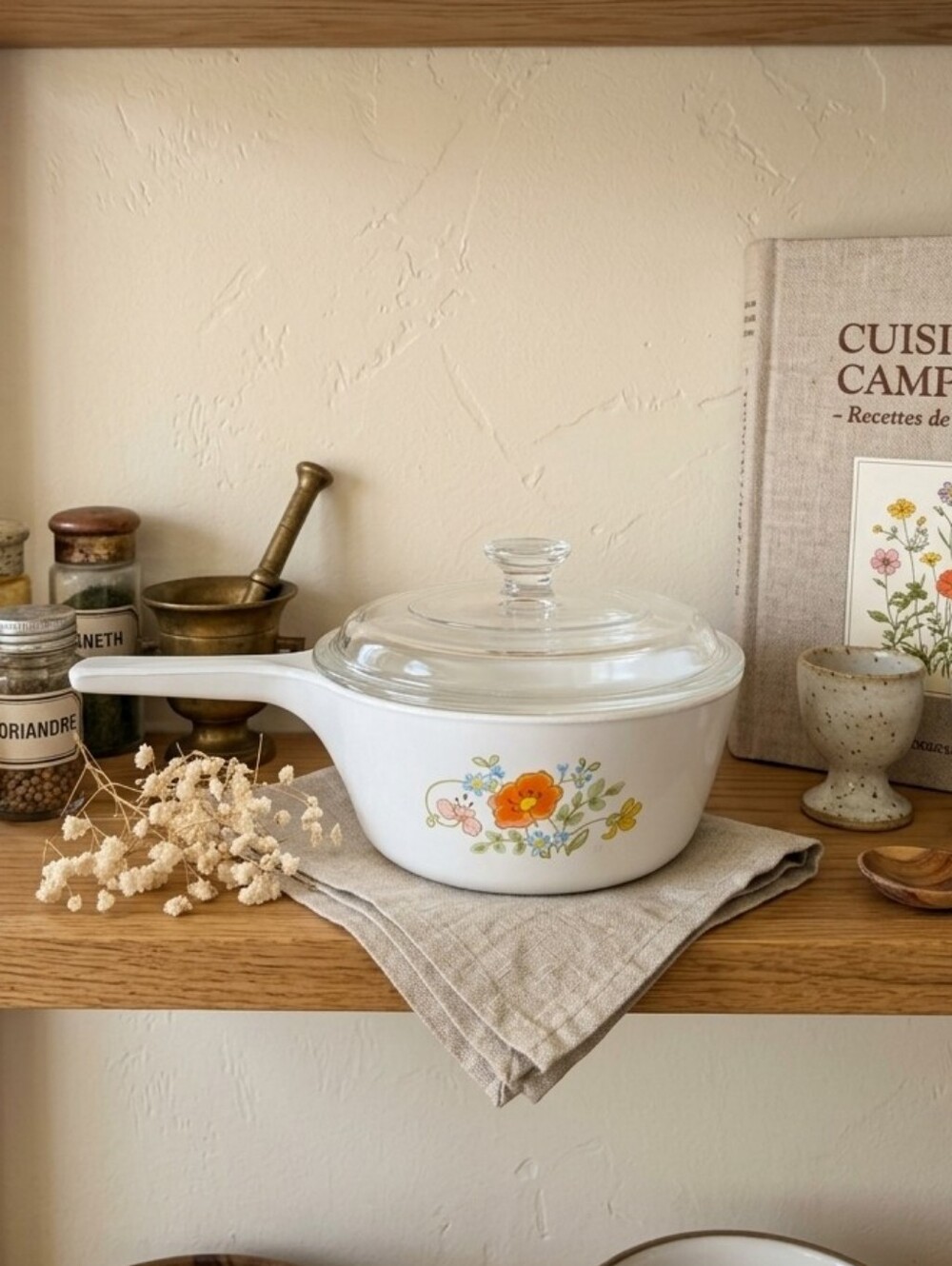 VTG CorningWare Wildflower Menuette Saucepan P-81-B 1 Pt with Pyrex Lid • Rare